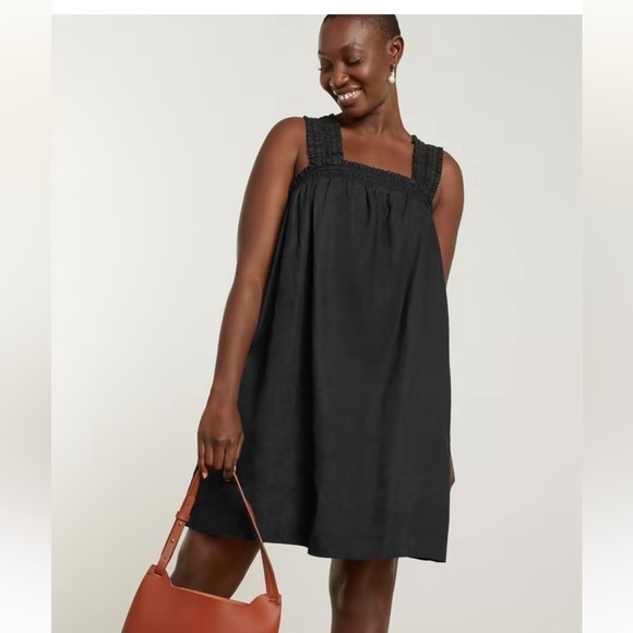 Everlane The Smocked Linen Shift Dress: Black NWT - Picture 1 of 16